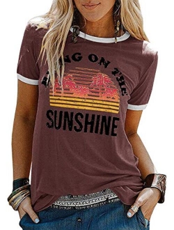 YEXIPO Womens Bring On The Sunshine T-Shirt Graphic Tees Letter Printed Loose Casual Summer Funny Tops