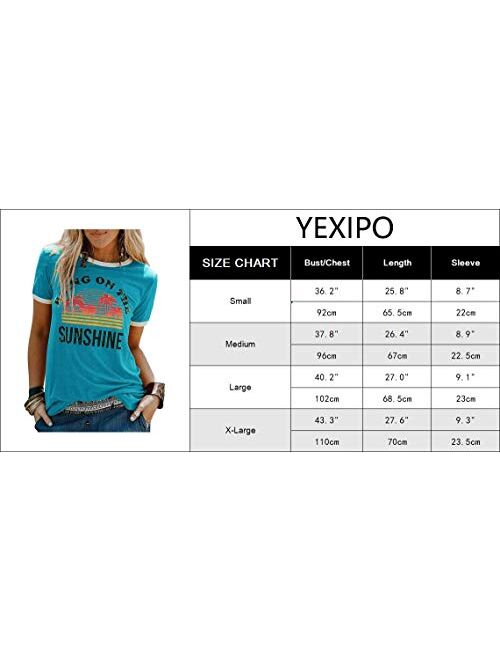 YEXIPO Womens Bring On The Sunshine T-Shirt Graphic Tees Letter Printed Loose Casual Summer Funny Tops