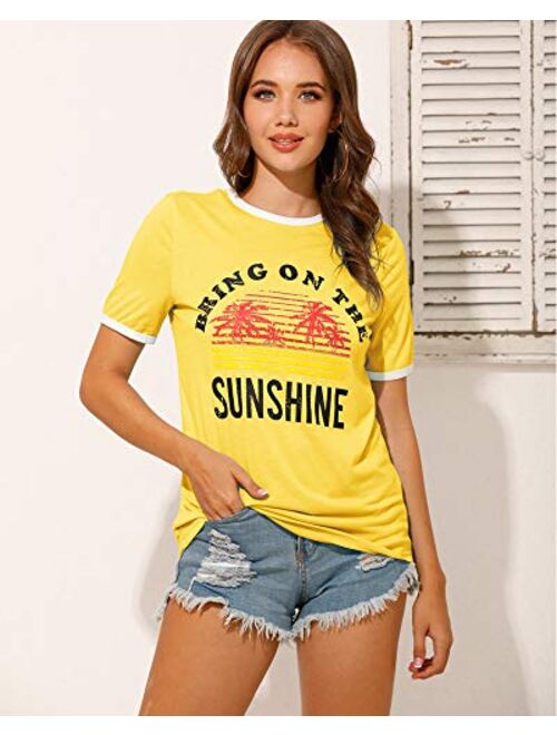 YEXIPO Womens Bring On The Sunshine T-Shirt Graphic Tees Letter Printed Loose Casual Summer Funny Tops