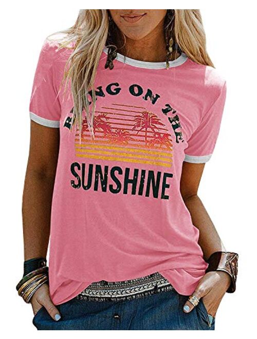 YEXIPO Womens Bring On The Sunshine T-Shirt Graphic Tees Letter Printed Loose Casual Summer Funny Tops