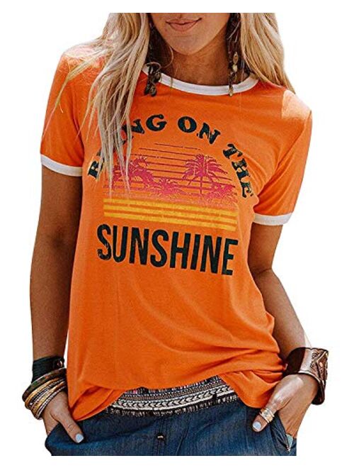 YEXIPO Womens Bring On The Sunshine T-Shirt Graphic Tees Letter Printed Loose Casual Summer Funny Tops