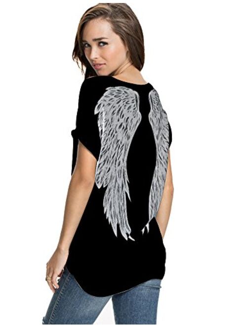 FV RELAY Womens Casual Angel Wings Short Sleeve Plus Size T Shirts Summer Tops Tee