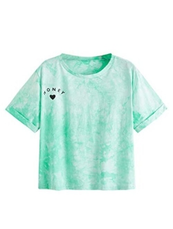 Women's Tie Dye T-Shirt Rolled Short Sleeve Crop Tops