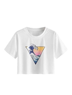 Women's Tie Dye T-Shirt Rolled Short Sleeve Crop Tops