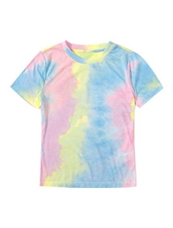 Women's Tie Dye T-Shirt Rolled Short Sleeve Crop Tops