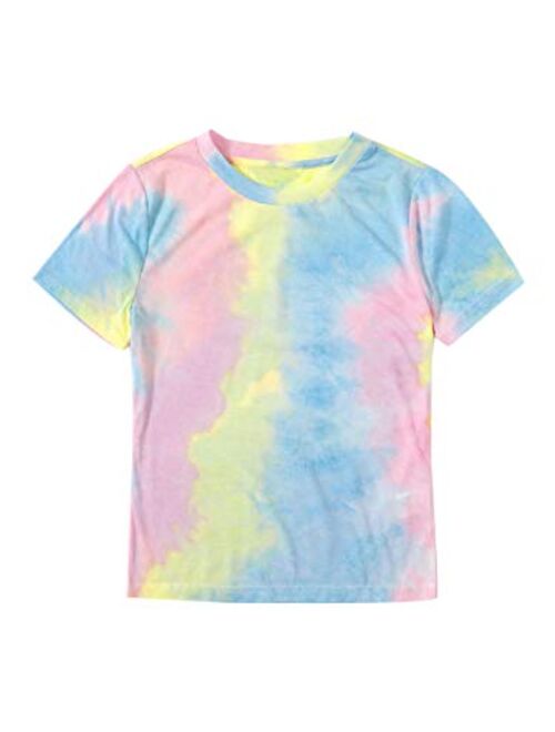 SweatyRocks Women's Tie Dye T-Shirt Rolled Short Sleeve Crop Tops