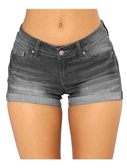 Govc Women Casual Summer Mid Waist Stretchy Denim Jean Shorts Junior Short Jeans