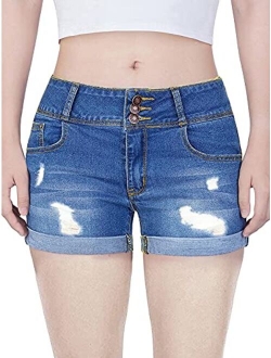 Govc Women Casual Summer Mid Waist Stretchy Denim Jean Shorts Junior Short Jeans