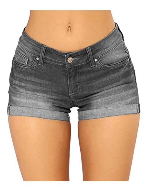 Govc Women Casual Summer Mid Waist Stretchy Denim Jean Shorts Junior Short Jeans