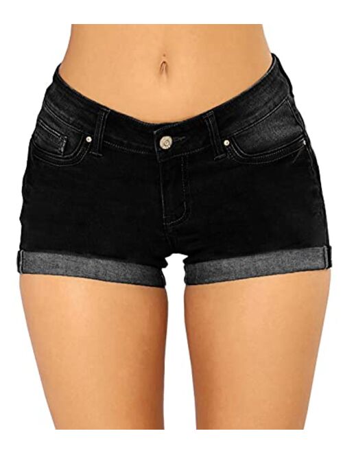 Govc Women Casual Summer Mid Waist Stretchy Denim Jean Shorts Junior Short Jeans