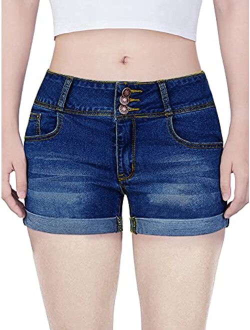 Govc Women Casual Summer Mid Waist Stretchy Denim Jean Shorts Junior Short Jeans