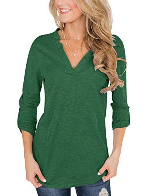 Topstype Womens 3/4 Roll Up Sleeve Tops V Neck Tee Casual Daily Ritual Henley Shirts