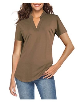 CEASIKERY Women's Short Sleeve V Neck Tops Casual Tunic Blouse Loose Shirt