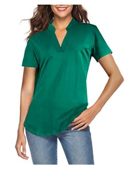 CEASIKERY Women's Short Sleeve V Neck Tops Casual Tunic Blouse Loose Shirt