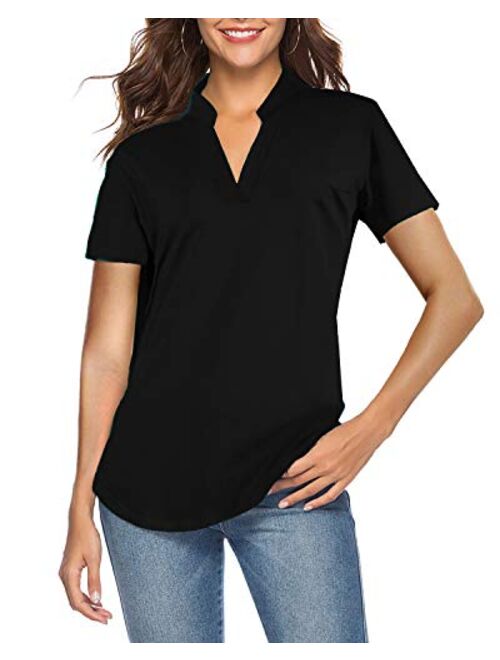 CEASIKERY Women's Short Sleeve V Neck Tops Casual Tunic Blouse Loose Shirt