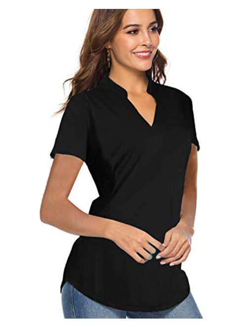 CEASIKERY Women's Short Sleeve V Neck Tops Casual Tunic Blouse Loose Shirt