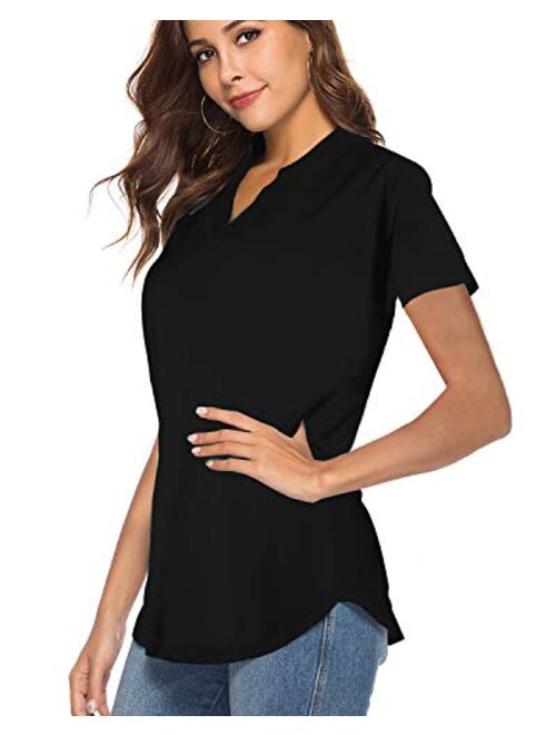 CEASIKERY Women's Short Sleeve V Neck Tops Casual Tunic Blouse Loose Shirt