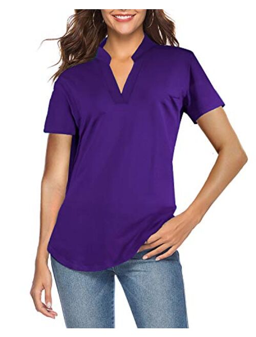 CEASIKERY Women's Short Sleeve V Neck Tops Casual Tunic Blouse Loose Shirt