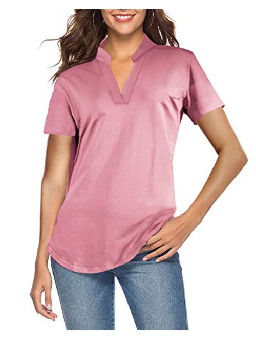 CEASIKERY Women's Short Sleeve V Neck Tops Casual Tunic Blouse Loose Shirt