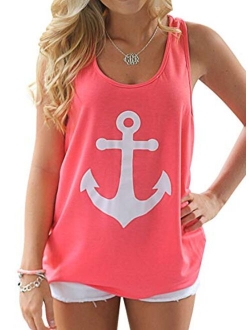 Yanekop Women Boat Anchor Print Sleeveless Bowknot Tank Tops Vest Blouse Shirts