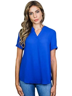 roswear Women's Casual Blouse V Neck Short Sleeve Top Shirts