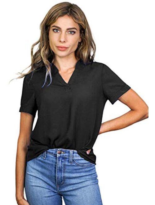 roswear Women's Casual Blouse V Neck Short Sleeve Top Shirts