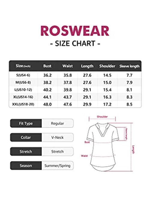 roswear Women's Casual Blouse V Neck Short Sleeve Top Shirts