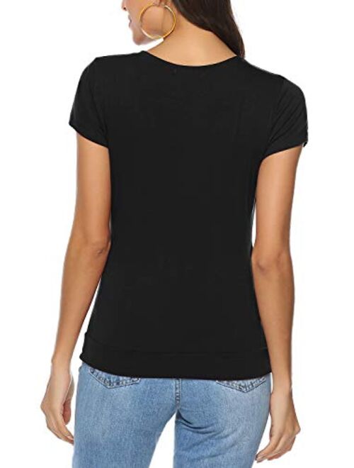 Yidarton Women's Wrap Top Deep V Neck Short Sleeve Unique Slim Fit Shirt Crop Top