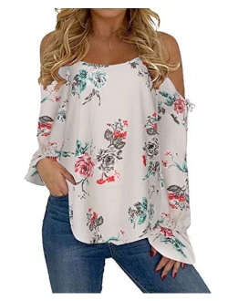 YOINS Cold Shoulder Long Sleeves Tops for Women Sexy V Neck Lace-up Chiffon Casual Loose T Shirts