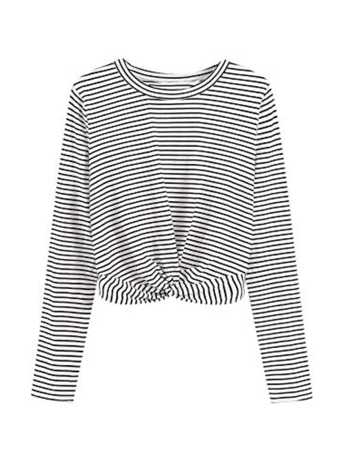 SweatyRocks Women's Crop T-Shirt Tie Front Long Sleeve Cut Out Casual Blouse Top