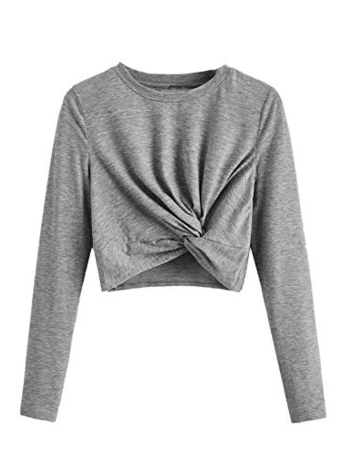 SweatyRocks Women's Crop T-Shirt Tie Front Long Sleeve Cut Out Casual Blouse Top