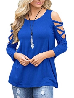 LUOUSE Women's Hollowed Out Shoulder 3/4 Long Sleeve Casual Tunic Blouse Loose T-Shirts Tops