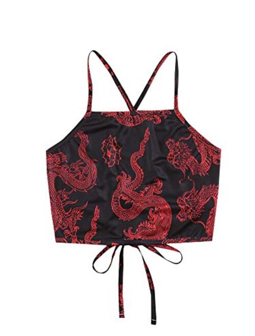 SweatyRocks Women's Vintage Print Halter Neck Crop Top