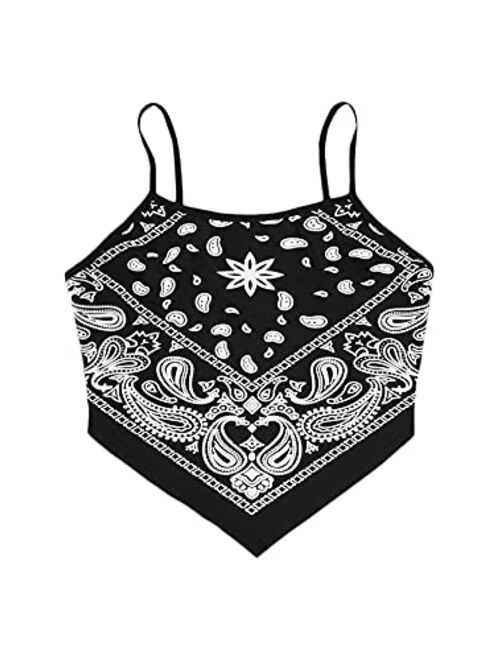 SweatyRocks Women's Vintage Print Halter Neck Crop Top