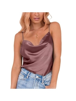 Miessial Women's Spaghetti Straps V Neck Satin Camisole Sleeveless Soft Tank Tops