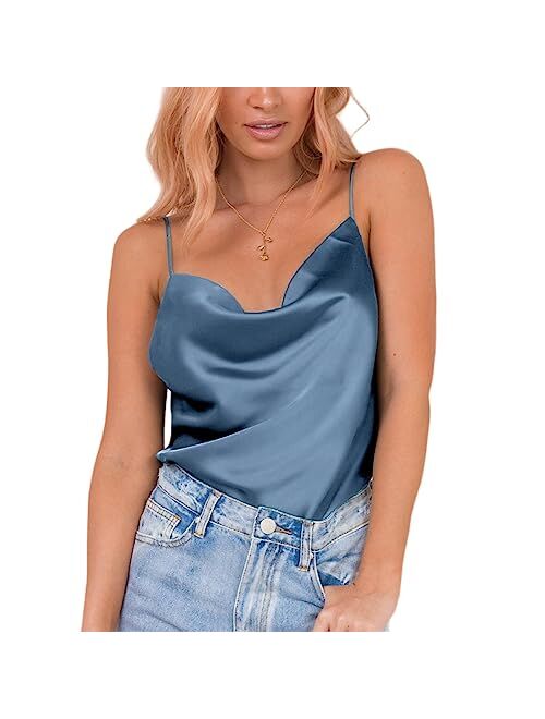 Miessial Women's Spaghetti Straps V Neck Satin Camisole Sleeveless Soft Tank Tops