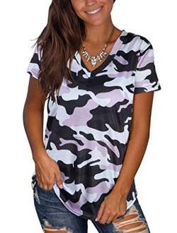 Adreamly Women's V Neck Short Sleeve Animal Print Summer Tops Basic T Shirts