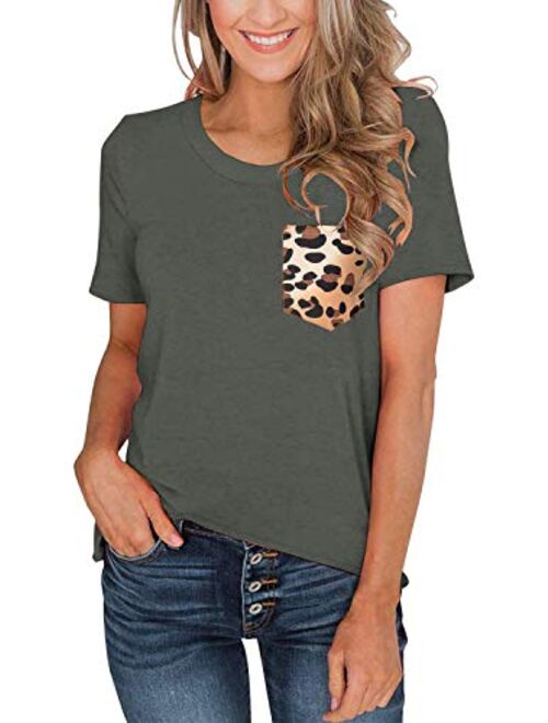 Adreamly Women's V Neck Short Sleeve Animal Print Summer Tops Basic T Shirts