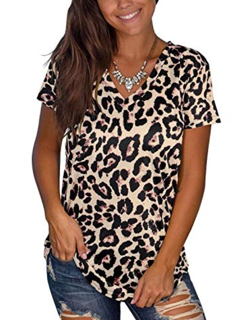 Adreamly Women's V Neck Short Sleeve Animal Print Summer Tops Basic T Shirts