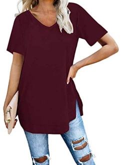 Yidarton Womens Long Sleeve Tops V Neck Solid Color Causal T Shirts Tunic Blouse