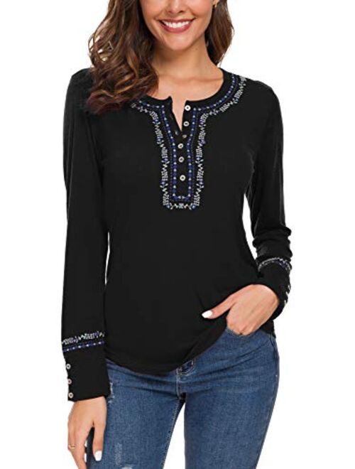 Urban CoCo Women's Long Sleeve Boho Shirt Embroidered Top