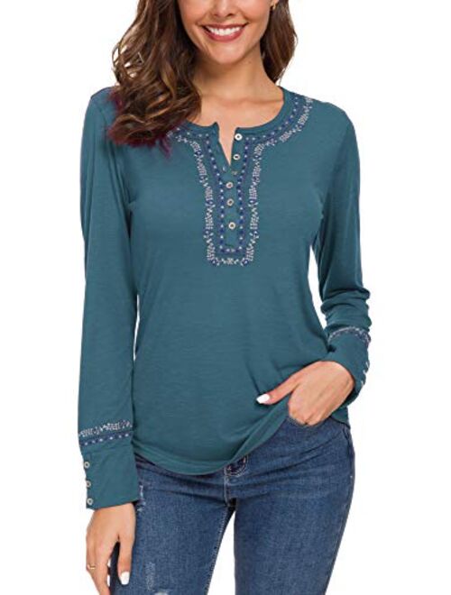 Urban CoCo Women's Long Sleeve Boho Shirt Embroidered Top