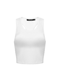 OThread & Co. Women's Basic Crop Tops Stretchy Casual Scoop Neck Racerback Sports Crop Tank Top