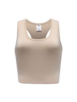 OThread & Co. Women's Basic Crop Tops Stretchy Casual Scoop Neck Racerback Sports Crop Tank Top