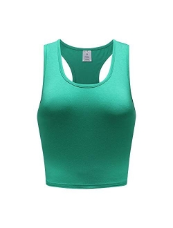 OThread & Co. Women's Basic Crop Tops Stretchy Casual Scoop Neck Racerback Sports Crop Tank Top