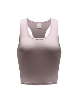 OThread & Co. Women's Basic Crop Tops Stretchy Casual Scoop Neck Racerback Sports Crop Tank Top