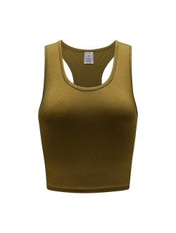 OThread & Co. Women's Basic Crop Tops Stretchy Casual Scoop Neck Racerback Sports Crop Tank Top