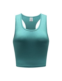 OThread & Co. Women's Basic Crop Tops Stretchy Casual Scoop Neck Racerback Sports Crop Tank Top