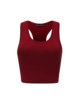 OThread & Co. Women's Basic Crop Tops Stretchy Casual Scoop Neck Racerback Sports Crop Tank Top