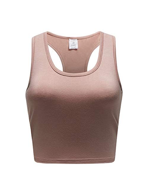 OThread & Co. Women's Basic Crop Tops Stretchy Casual Scoop Neck Racerback Sports Crop Tank Top